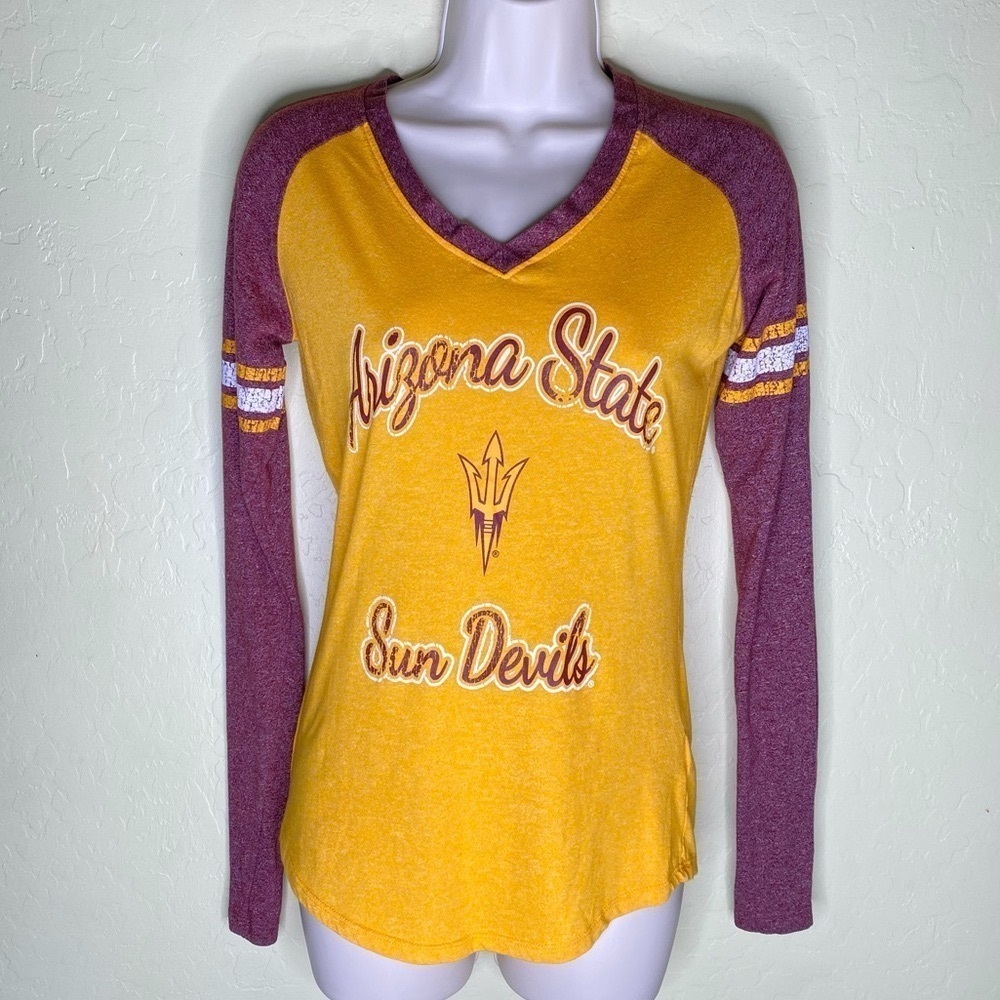 Champion Arizona State Sun Devils Women's Gold and Maroon Jersey Long Sleeve Top